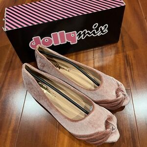 Pink Velvet Ballet Flats Dollymix Urban-302 Blush Pointed Toe Knot Shoes New 9